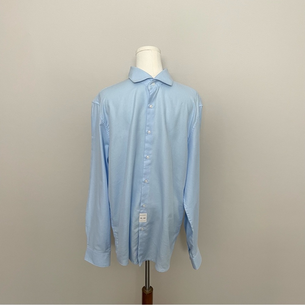 Denim & Flower Shirt Dobby Button Up Pattern Career Work Business Party Blue
